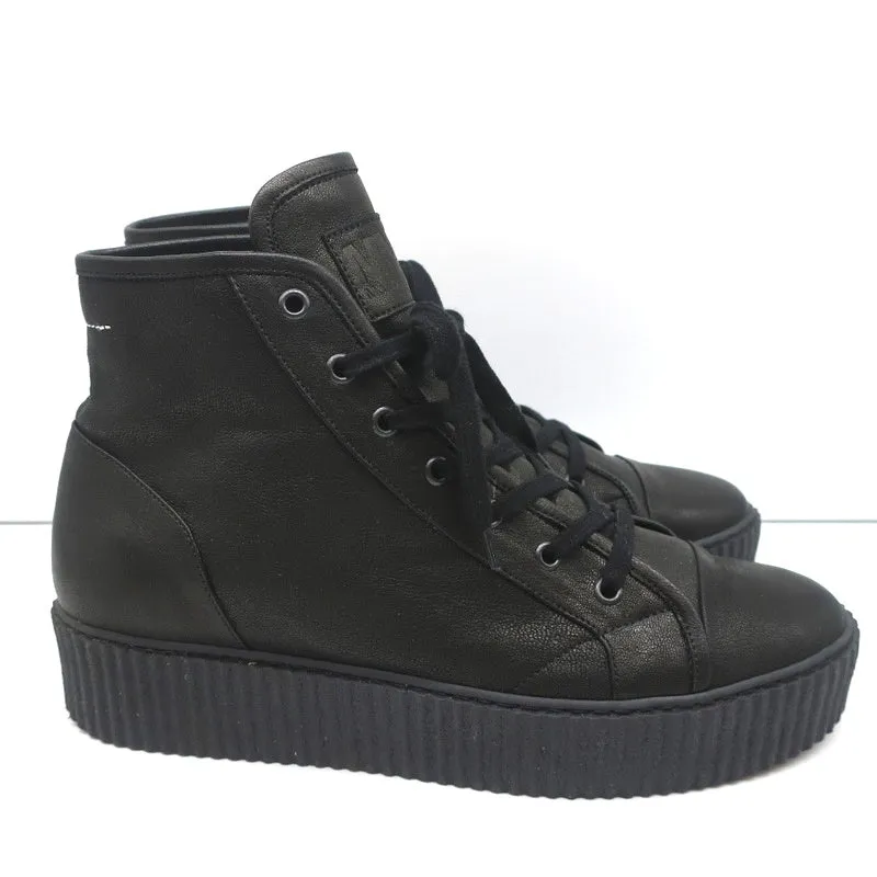 MM6 Maison Margiela High Top Platform Creeper Sneakers Black Leather Size 41