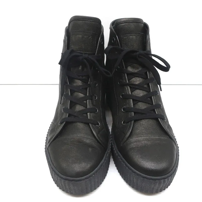 MM6 Maison Margiela High Top Platform Creeper Sneakers Black Leather Size 41