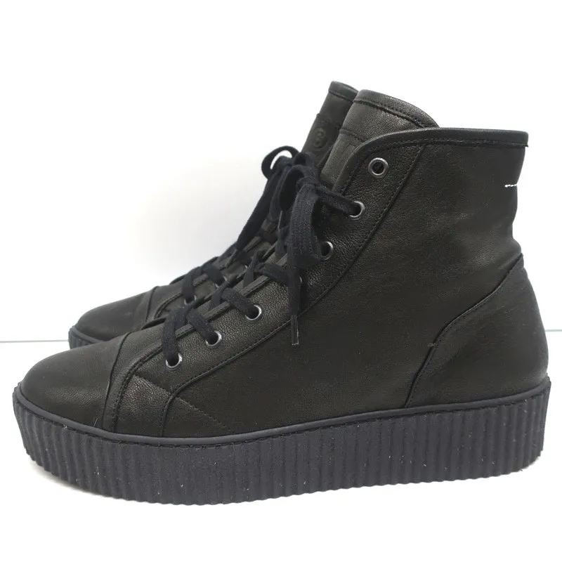 MM6 Maison Margiela High Top Platform Creeper Sneakers Black Leather Size 41