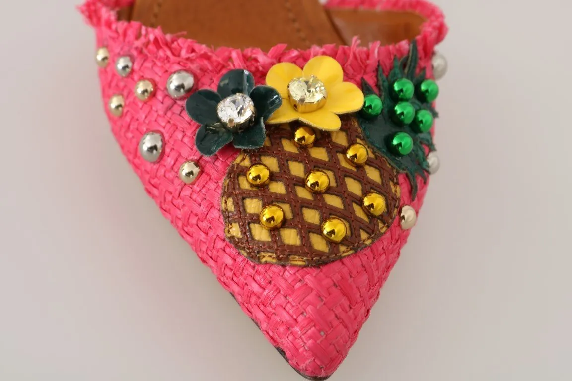 Multicolor Pineapple Crystal Leather Slingbacks Shoes