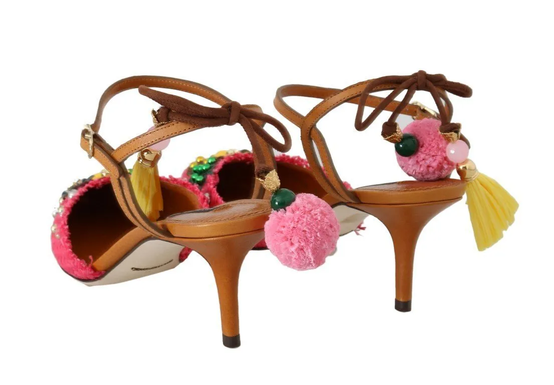 Multicolor Pineapple Crystal Leather Slingbacks Shoes