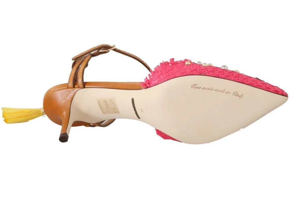 Multicolor Pineapple Crystal Leather Slingbacks Shoes