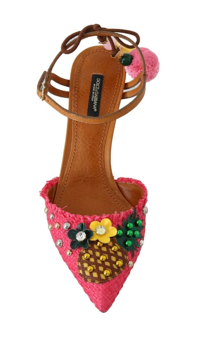 Multicolor Pineapple Crystal Leather Slingbacks Shoes