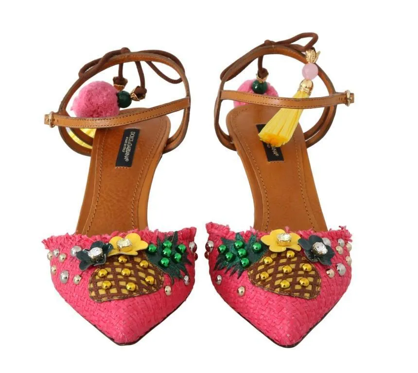 Multicolor Pineapple Crystal Leather Slingbacks Shoes