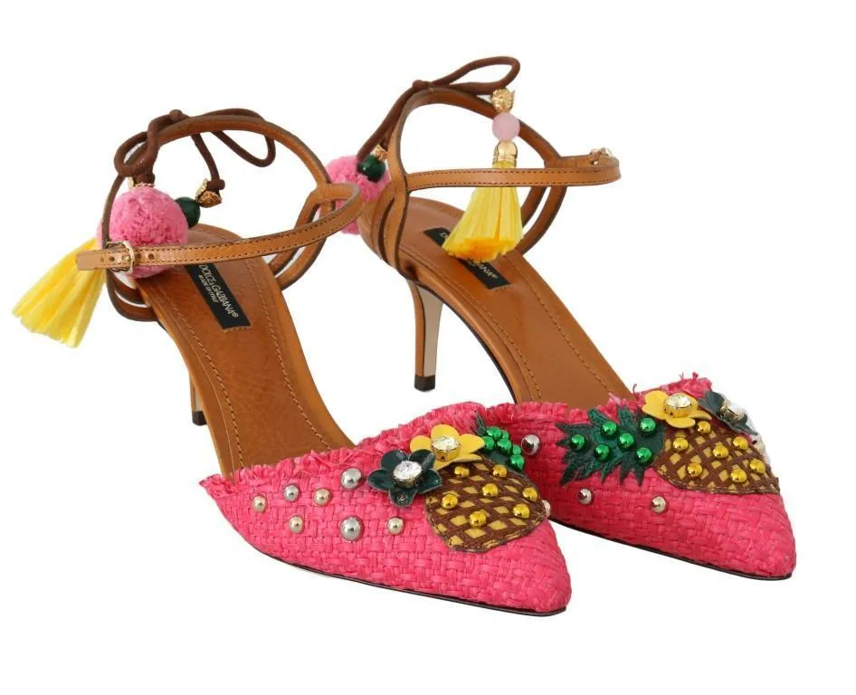 Multicolor Pineapple Crystal Leather Slingbacks Shoes