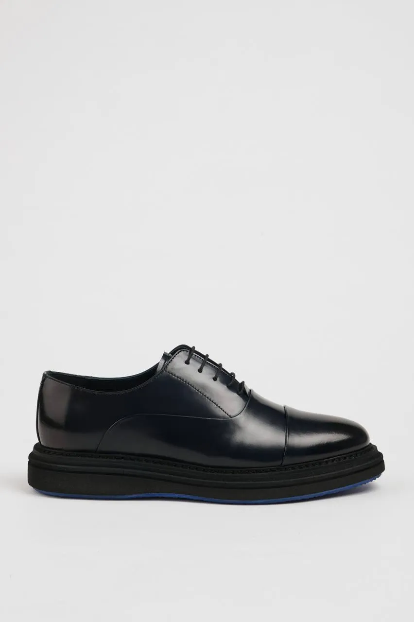 Navy Blue Calf Captoe Laces Shoes