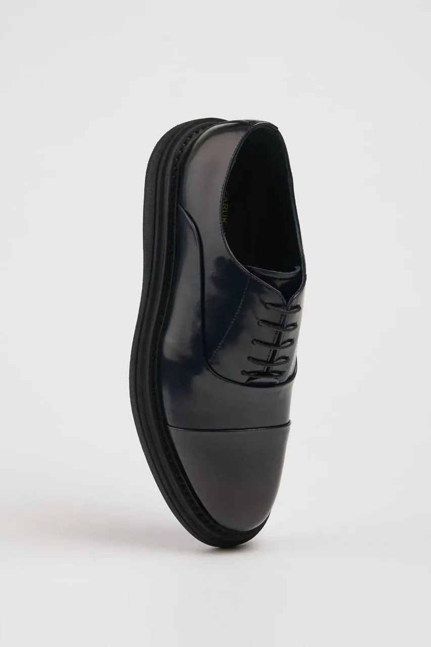 Navy Blue Calf Captoe Laces Shoes