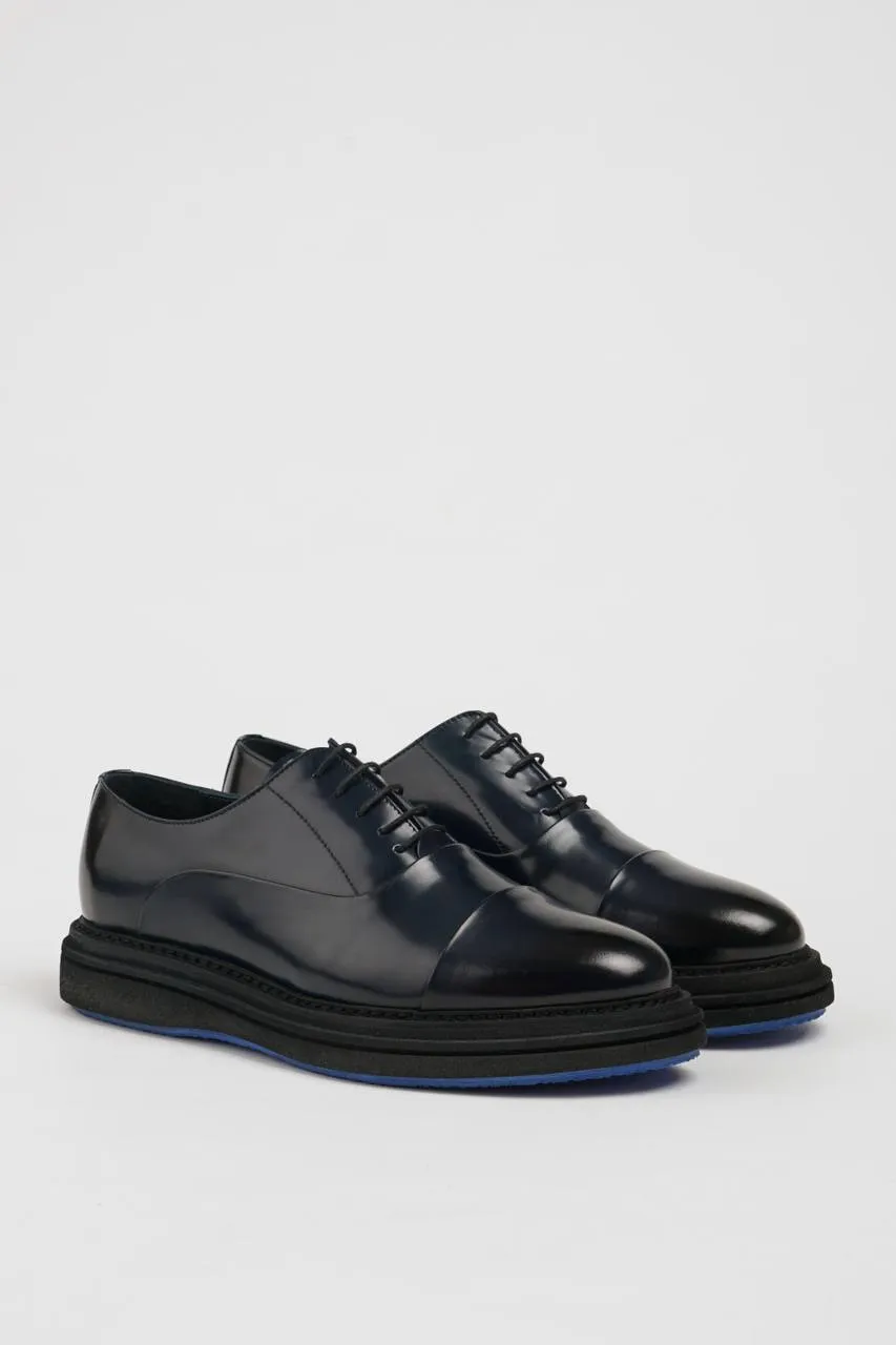 Navy Blue Calf Captoe Laces Shoes