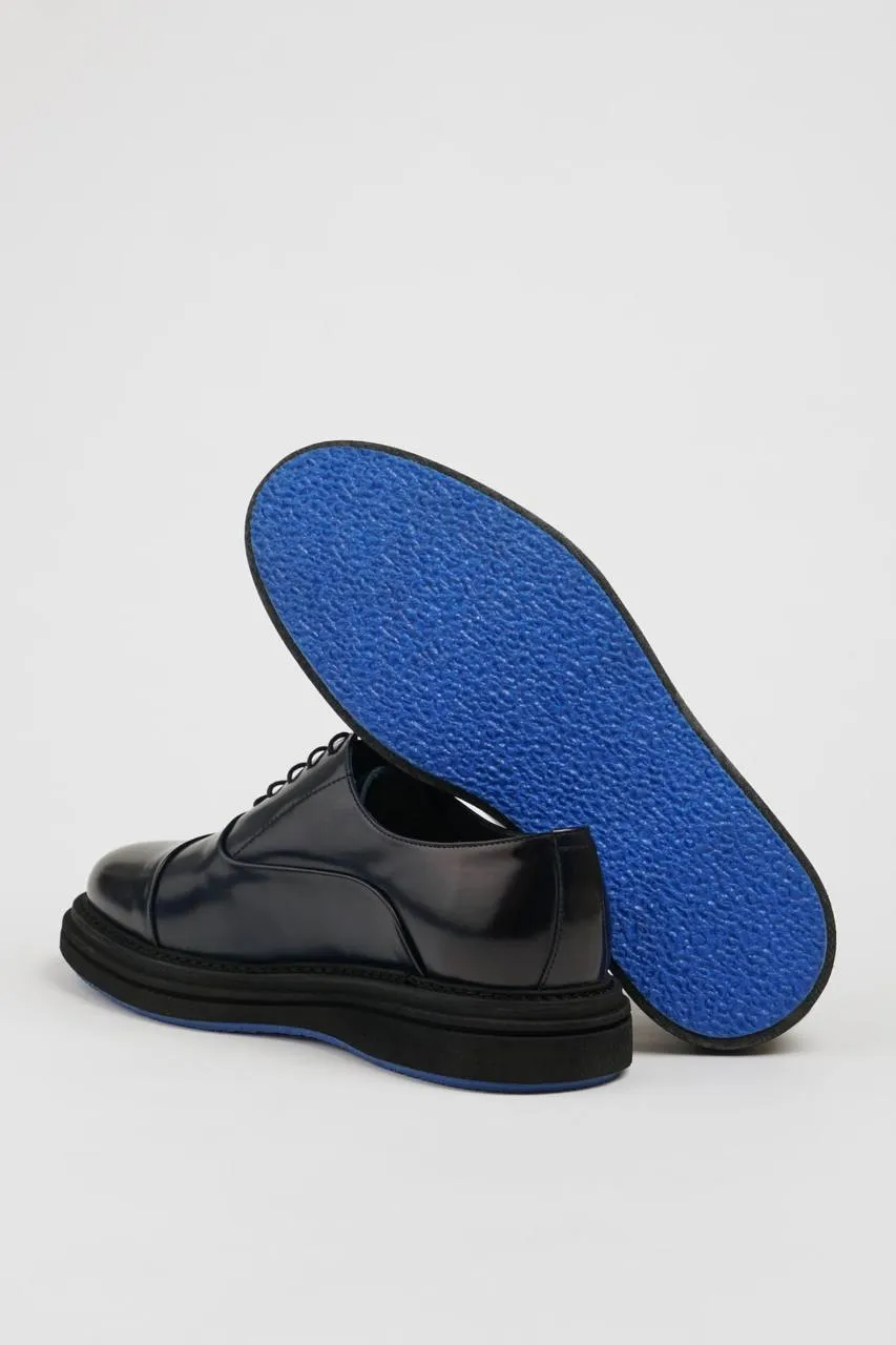 Navy Blue Calf Captoe Laces Shoes