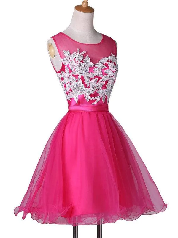 New Appliqued A-line Tulle Scoop Short Homecoming Dresses See Through TP0015