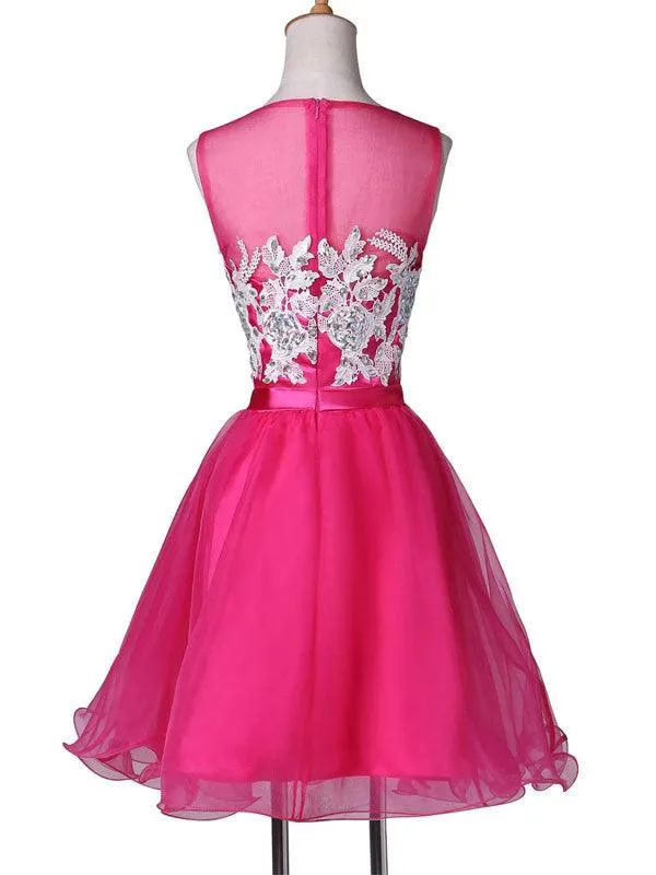 New Appliqued A-line Tulle Scoop Short Homecoming Dresses See Through TP0015