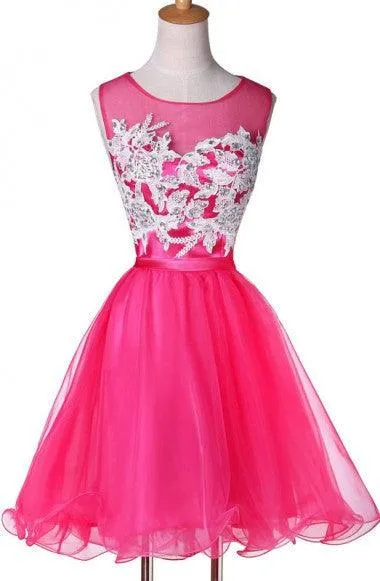New Appliqued A-line Tulle Scoop Short Homecoming Dresses See Through TP0015