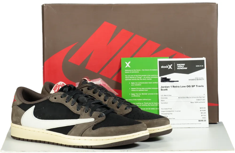 Nike CQ4277 Mocha Air Jordan 1 Low OG SP x Travis Scott Trainers 👟 UK 10 👟