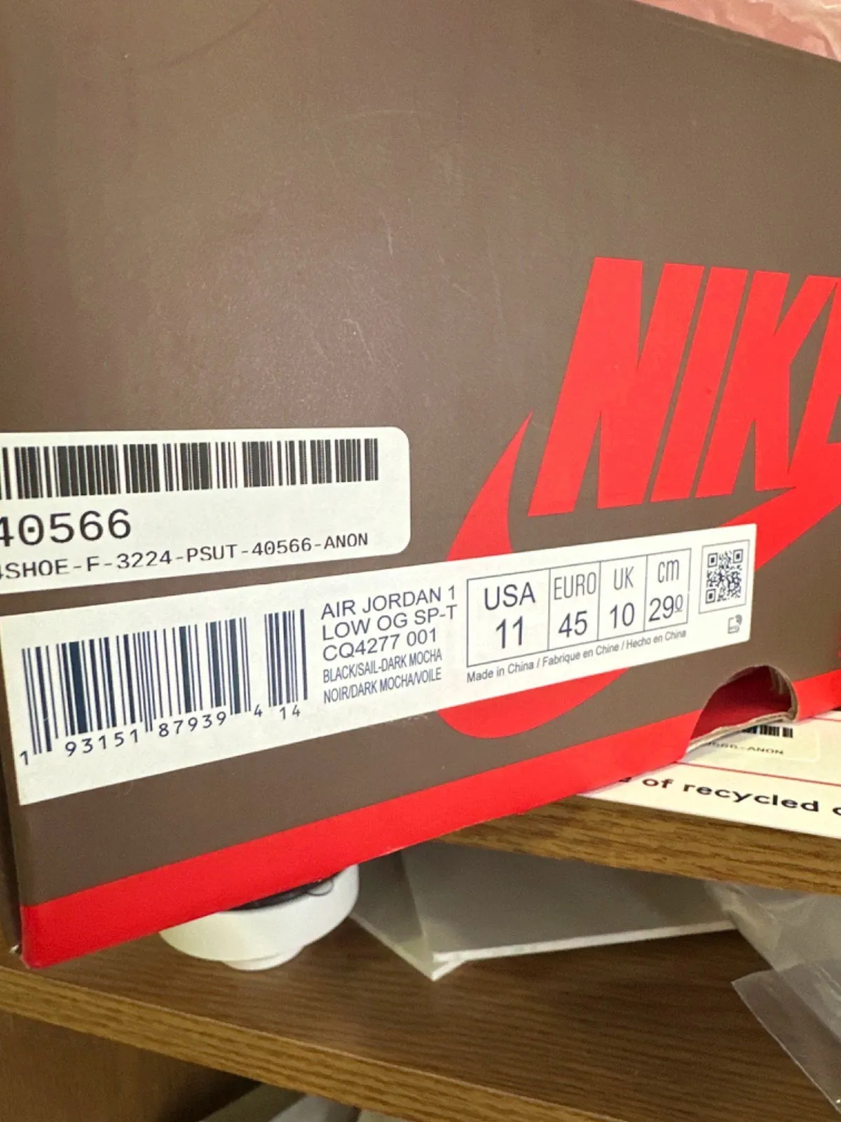Nike CQ4277 Mocha Air Jordan 1 Low OG SP x Travis Scott Trainers 👟 UK 10 👟