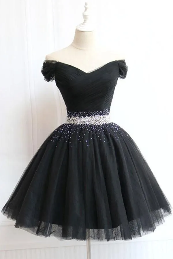 Off The Shoulder Beading Homecoming Dress Tulle Short Prom Dress  HD0180