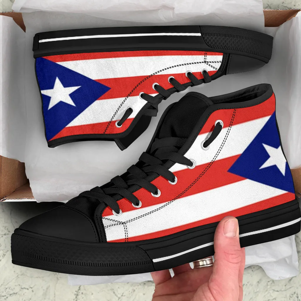 Puerto Rico Flag High Top Sneaker Shoes with Black Soles