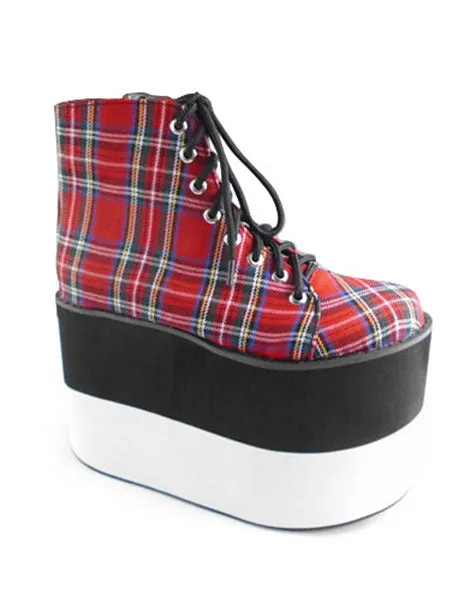 Red Tartan Lolita High Platform Black White Sole
