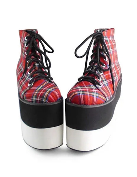 Red Tartan Lolita High Platform Black White Sole