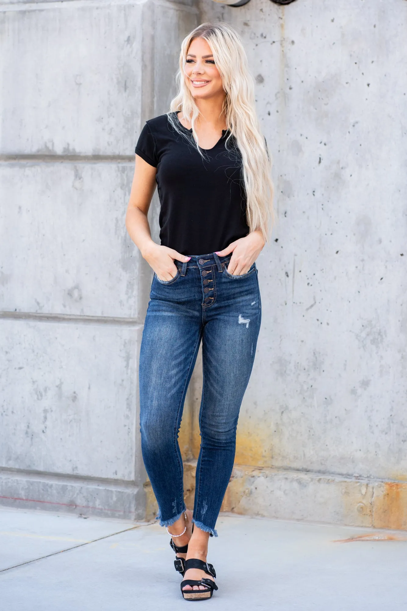 Richmond High Rise Button Fly Ankle Skinny