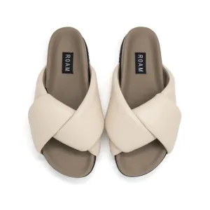 roam: foldy puffy sandals-cream vegan leather