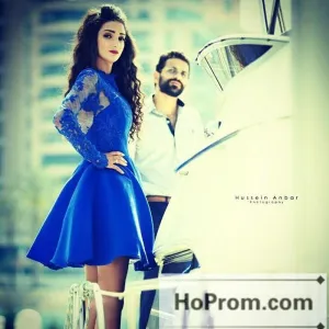 Royal Blue High Neck Short Prom Dresses Homecoming Dresses