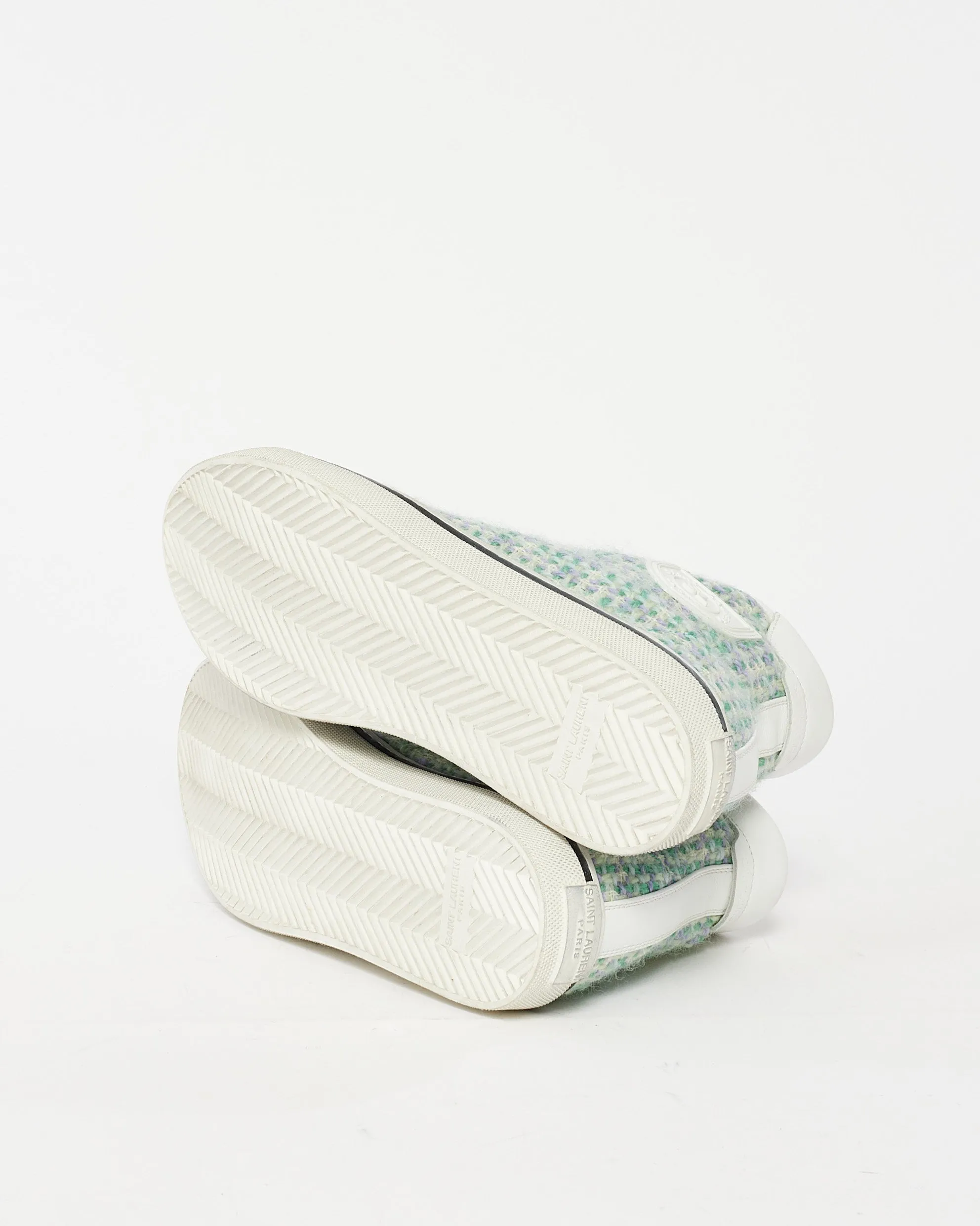 Saint Laurent Green & White Tweed Hight Top Sneakers - 40