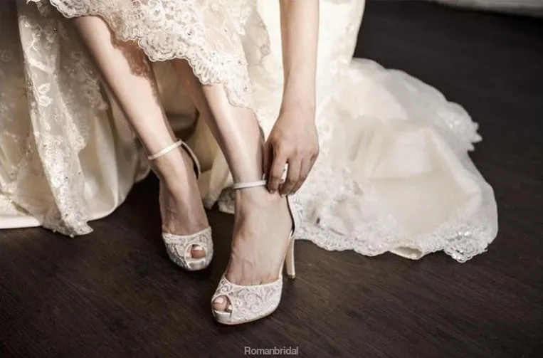 See through Ivory Lace Women's High Heels Fish Toe Wedding Shoes, S009