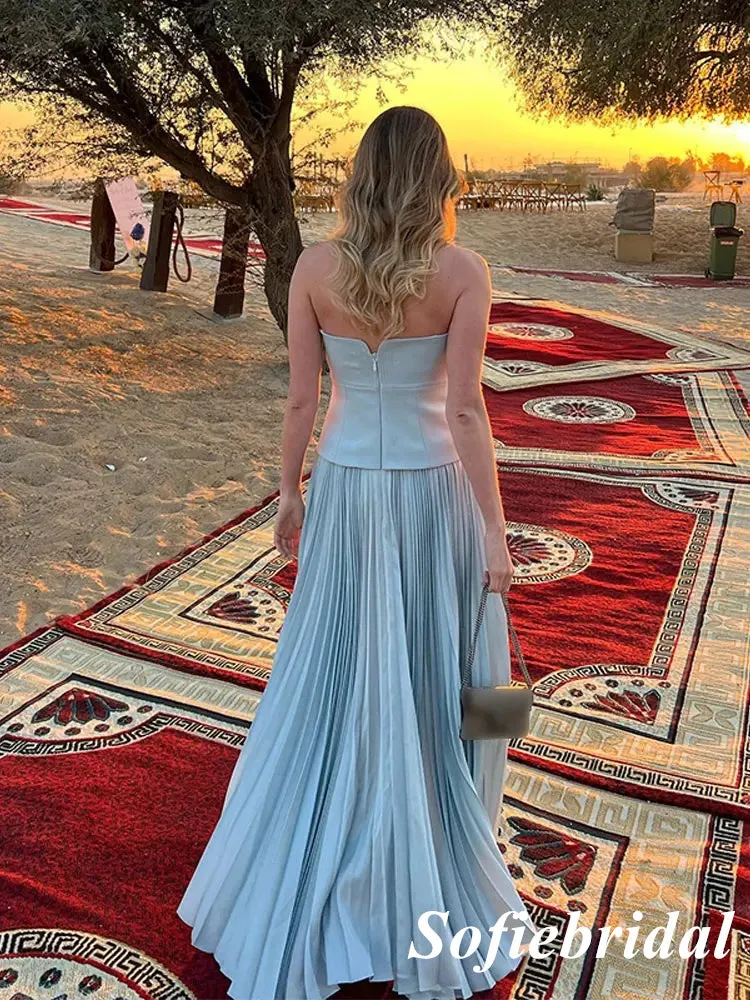 Sexy Blue Two Pieces Sweetheart Sleeveless A-Line Floor Length Prom Dress, PD01081