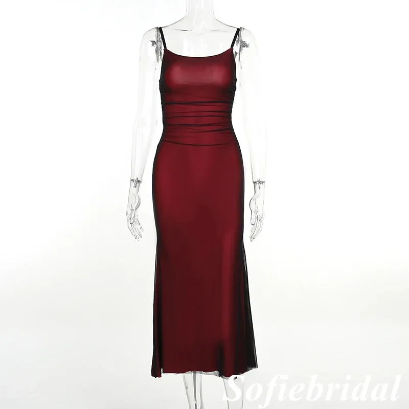 Sexy Chiffon Spaghetti Straps Sleeveless Mermaid Floor Length Prom Dress, PD01084