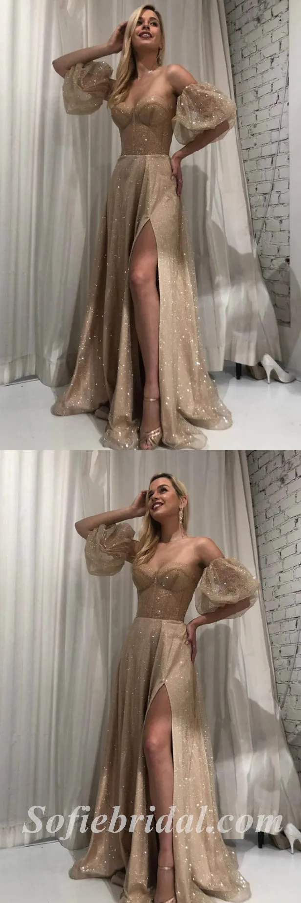 Sexy Shiny Sequin Tulle Sweetheart Sleeveless Side Slit Mermaid Long Prom Dresses,SFPD0546