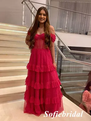 Sexy Tulle Off Shoulder Sleeveless A-Line Floor Length Prom Dress, PD01057