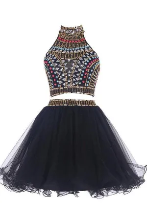 Sexy Two Pieces Backless Black Homecoming/Prom Dresses TR0024