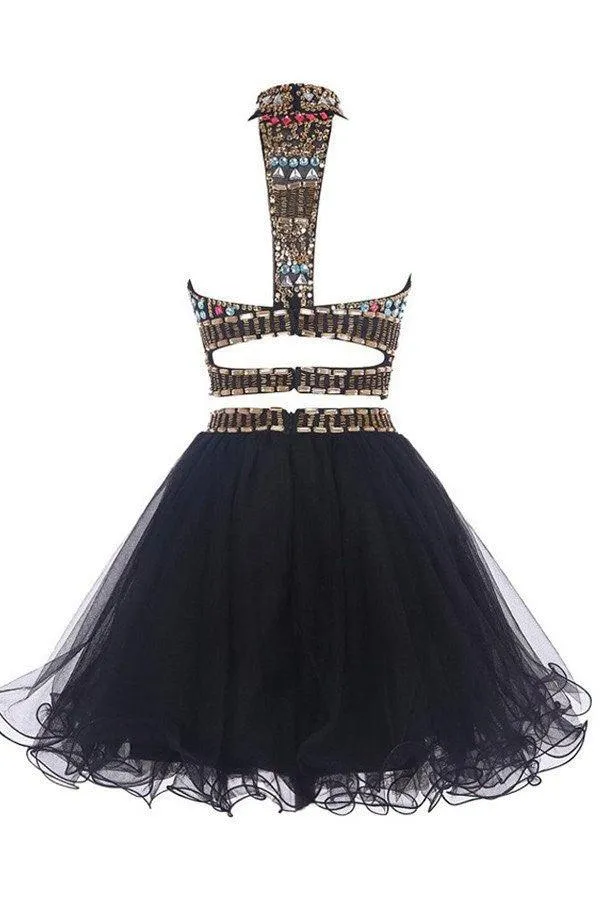 Sexy Two Pieces Backless Black Homecoming/Prom Dresses TR0024