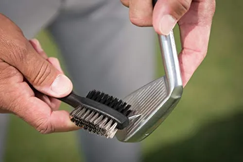 SHAUN WEBB Golf Brush Cleaner Set - Wire and Nylon Bristle Brushes for Golfing Accessories, Clubs, Shoes, Irons, Woods, Groove - Spike with Rubber Cover, Retractable Zipline Cord, and Carabiner Clip