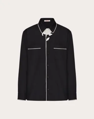 Silk Poplin Pyjama Shirt With Flower Embroidery