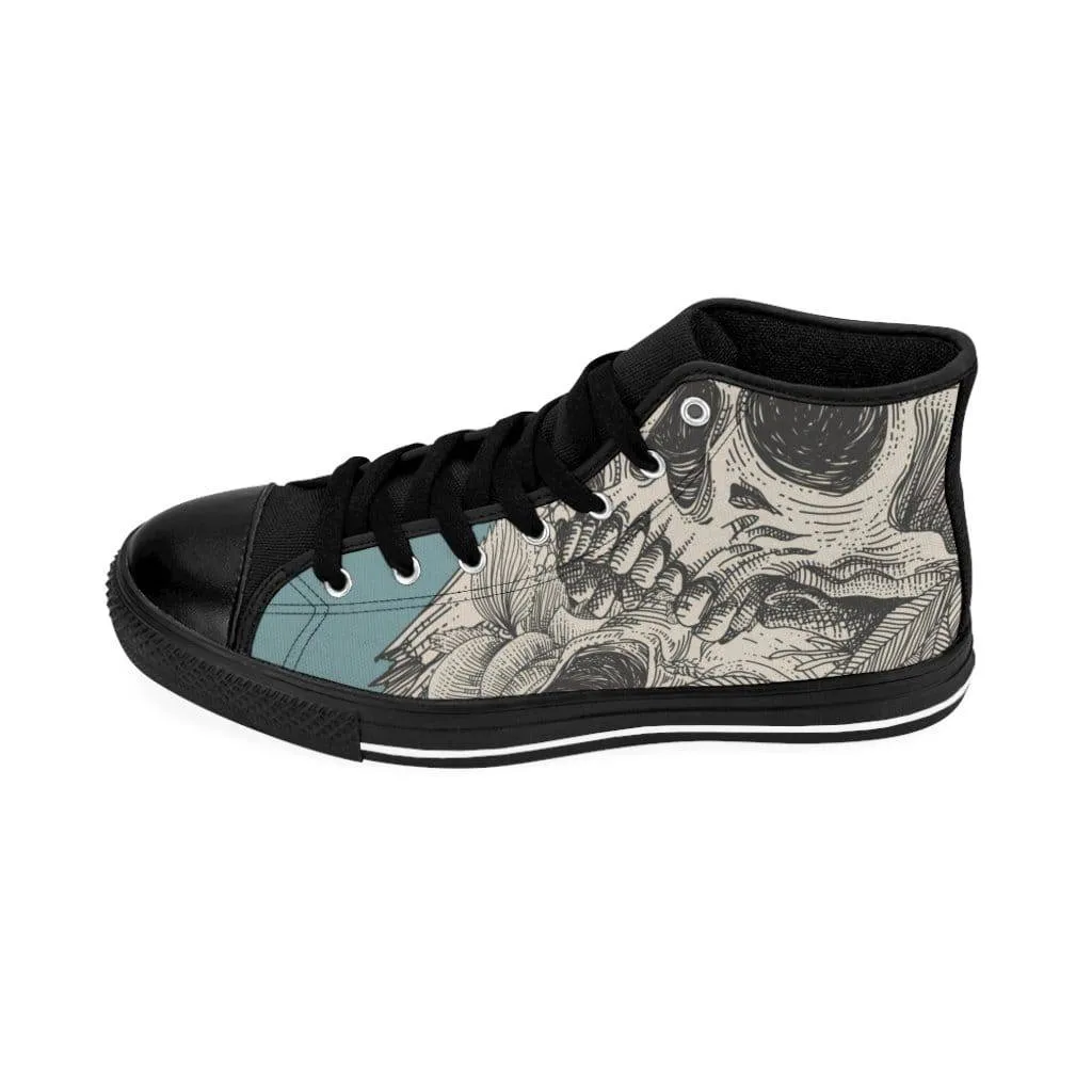 Skulls with flora ornament and engraving concept Women's High-top Sneakers