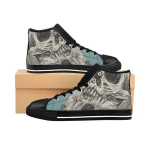 Skulls with flora ornament and engraving concept Women's High-top Sneakers