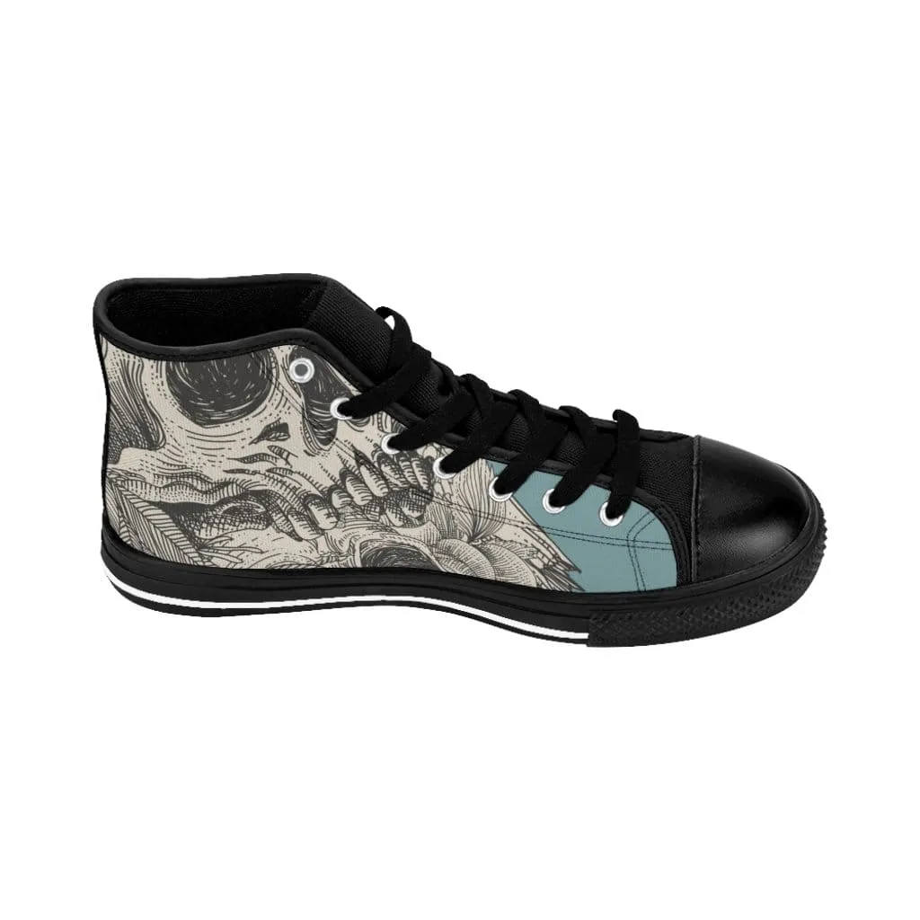 Skulls with flora ornament and engraving concept Women's High-top Sneakers