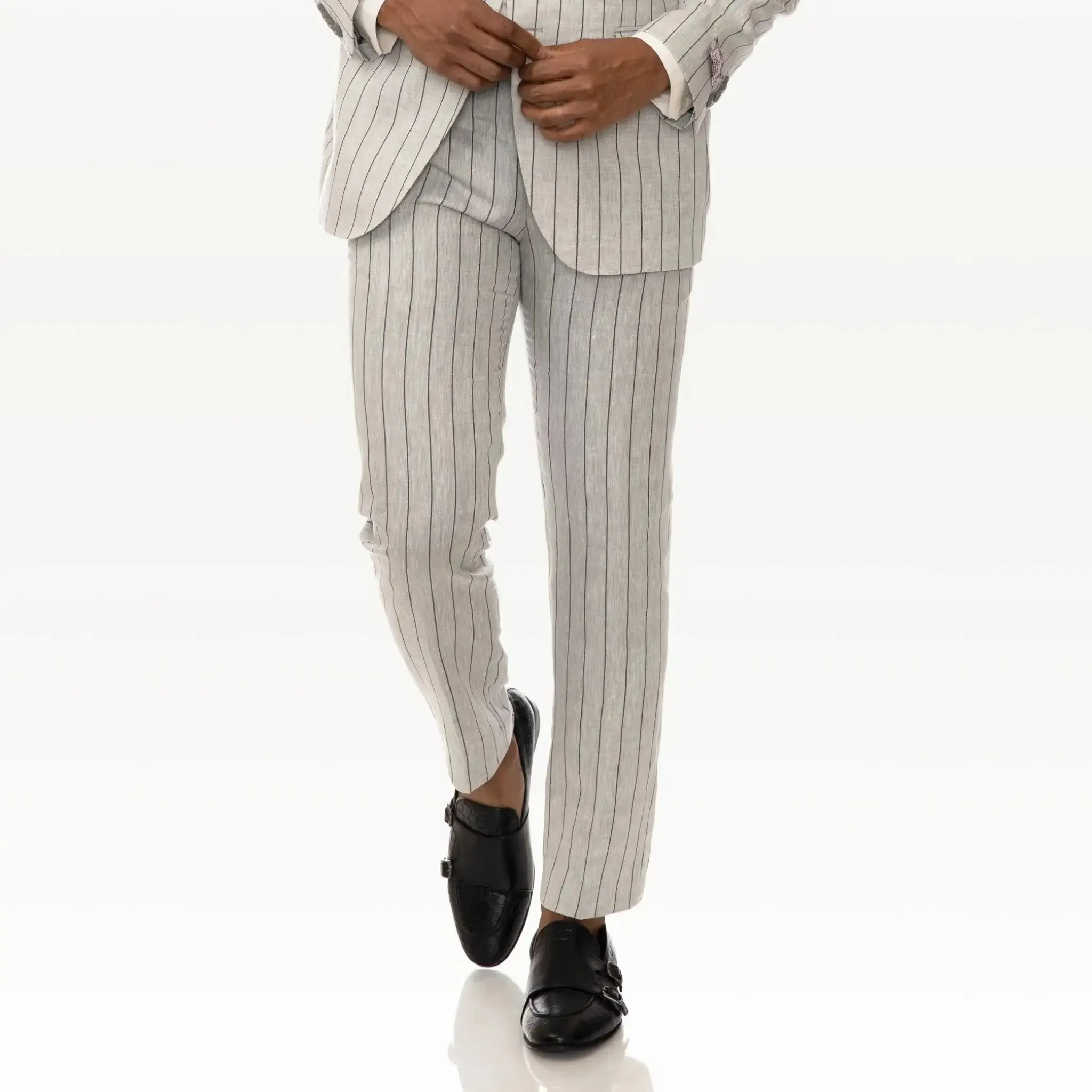 Slim Fit Trousers Grey With Black Pinstripes