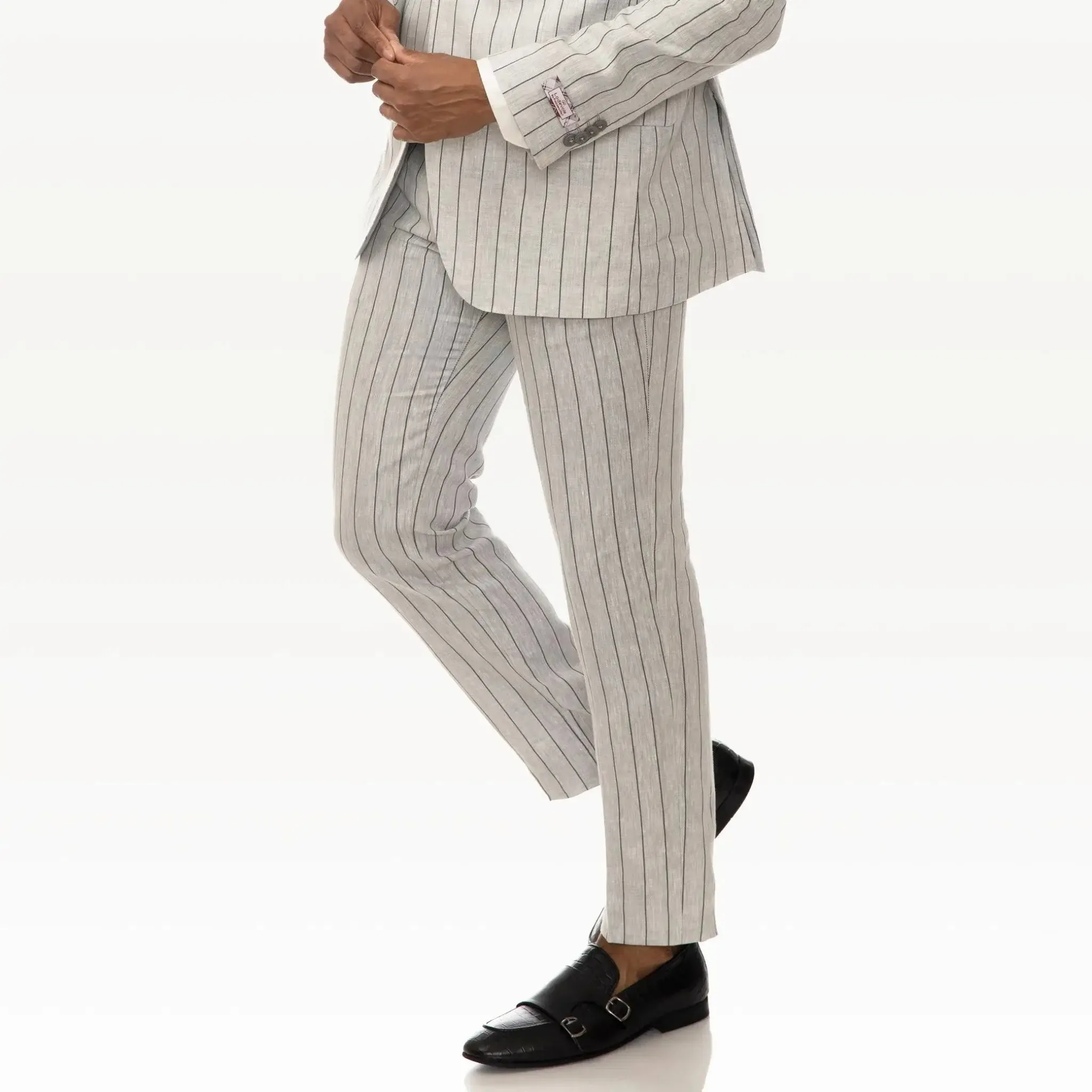 Slim Fit Trousers Grey With Black Pinstripes