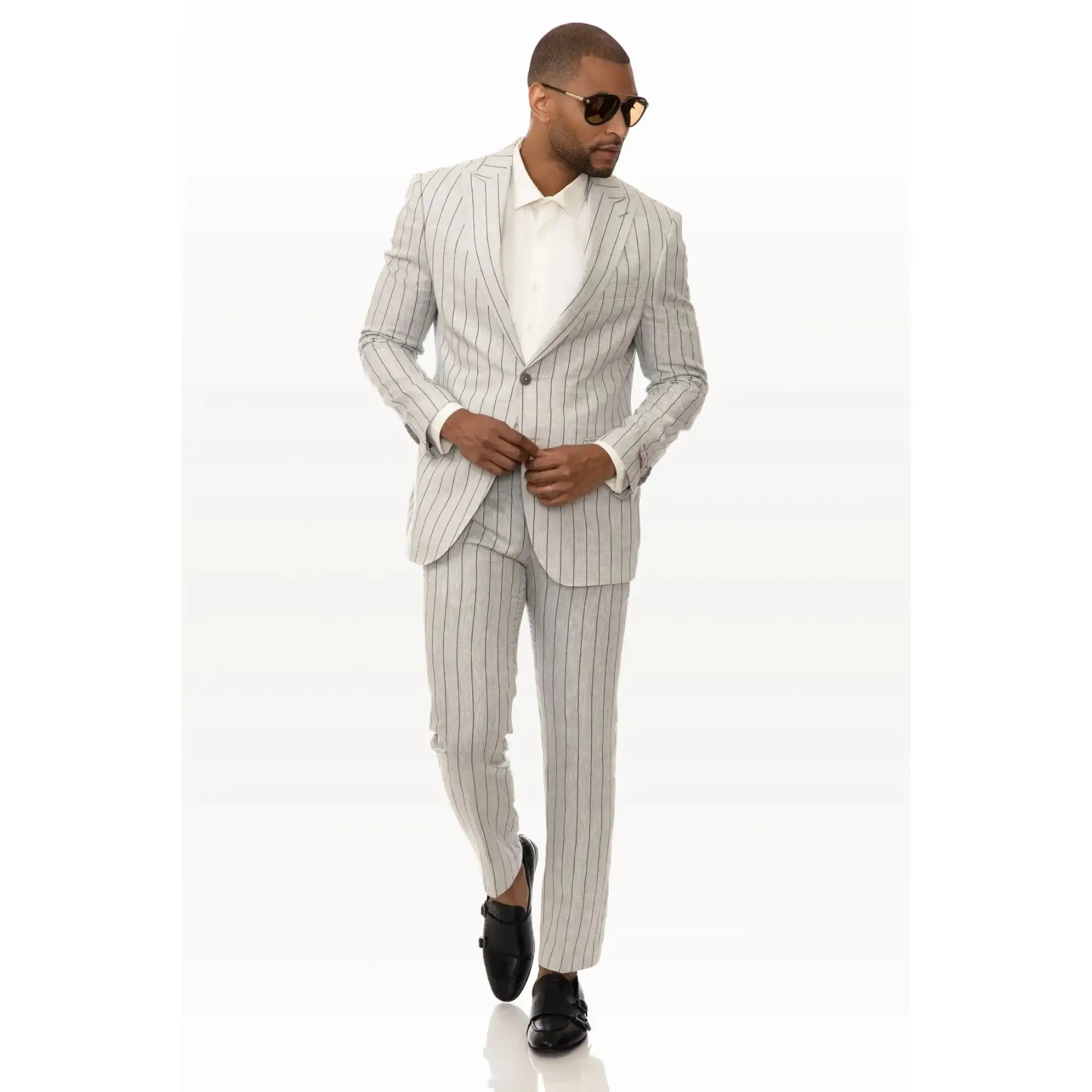 Slim Fit Trousers Grey With Black Pinstripes