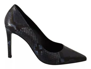 Sofia Black Snake Skin Leather Stiletto High Heels Pumps Shoes