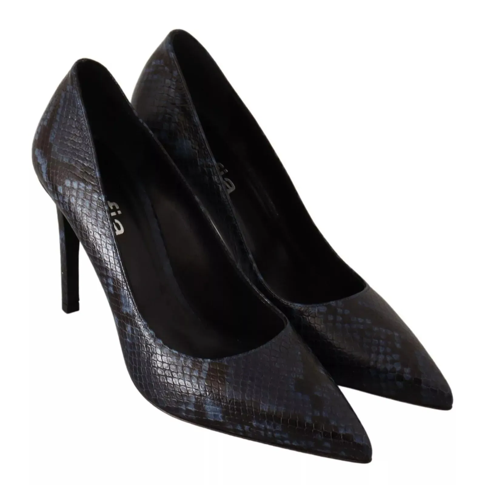 Sofia Black Snake Skin Leather Stiletto High Heels Pumps Shoes