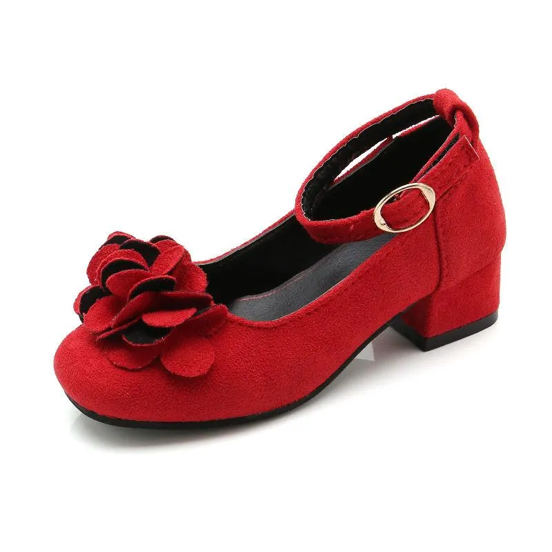Spring  Autumn Flower Princess Shoes Small High-heeled Children's Shoes Girls Leather Shoes Dance Shoes Children's Large Children's Single Shoes