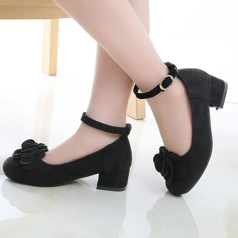 Spring  Autumn Flower Princess Shoes Small High-heeled Children's Shoes Girls Leather Shoes Dance Shoes Children's Large Children's Single Shoes