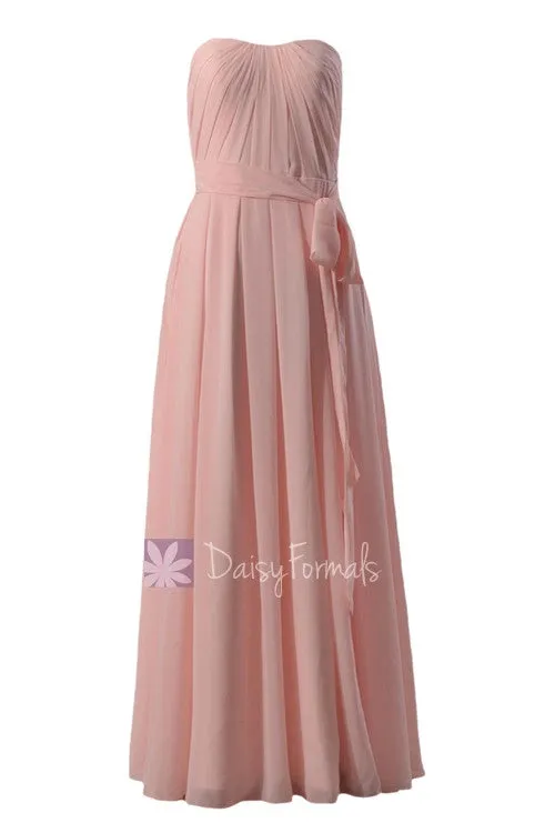 Strapless Chiffon Beach Wedding Dress Floor Length Pink Bridesmaid Dress(BM550)