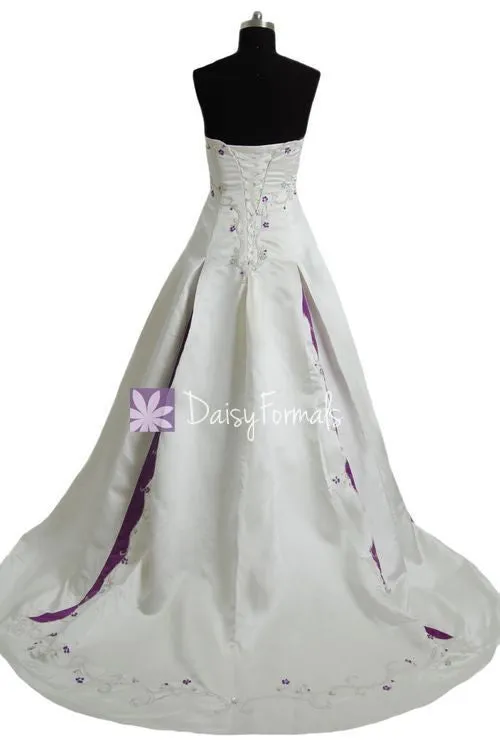 Strapless Embroidery Bridal Satin Wedding Dress Long Satin Bridal Dress (GSM012)