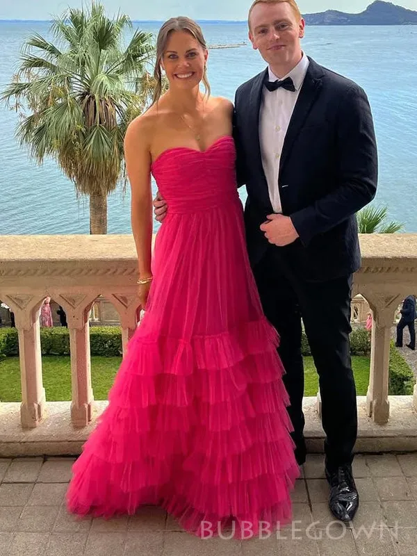 Sweet Heart A-lin Hot Pink Straps Long Evening Prom Dresses, Custom Prom Dress, BGS0220