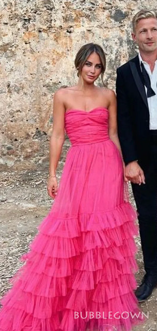 Sweet Heart A-lin Hot Pink Straps Long Evening Prom Dresses, Custom Prom Dress, BGS0220