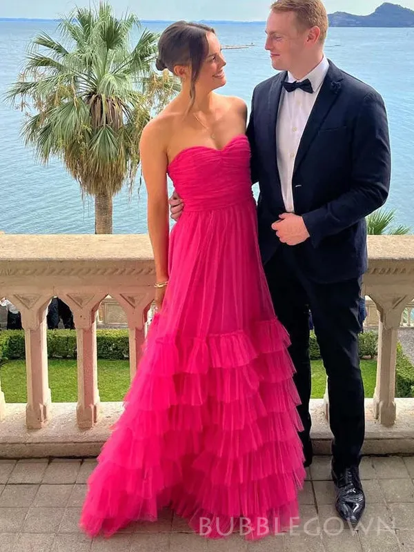 Sweet Heart A-lin Hot Pink Straps Long Evening Prom Dresses, Custom Prom Dress, BGS0220